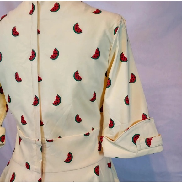 Unique Vintage Womens Dress Size L 10-12. Watermelons On Yellow Knee Length Zip - Picture 9 of 12